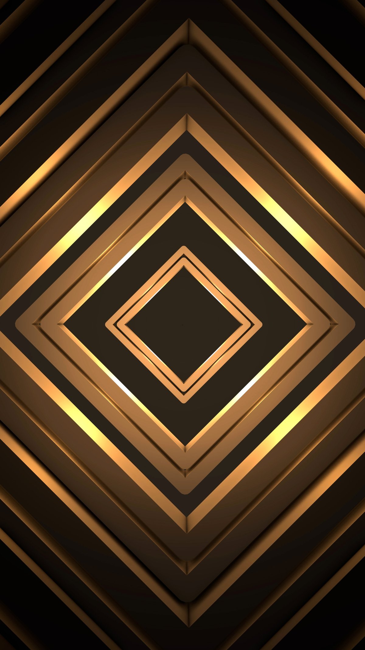 Vertical luxury gold diamond geometry with glowing metal layers, warm premium depth, and elegant abstract business background. Modern 3D premium design.
